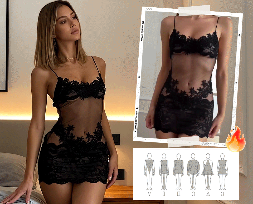 Chic Lace Sleepwear Set with Sheer Accents | Soft Fit | Black, White, Red, Purple | Sizes M–XL