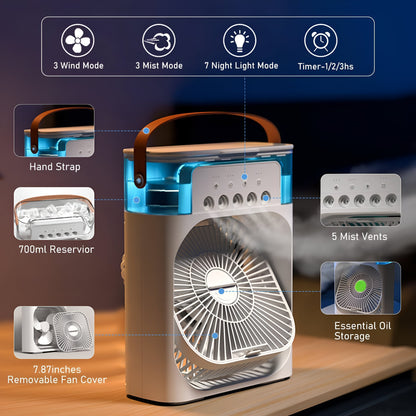 Portable 3-in-1 Air Cooler and Humidifier with Adjustable Fan Speeds