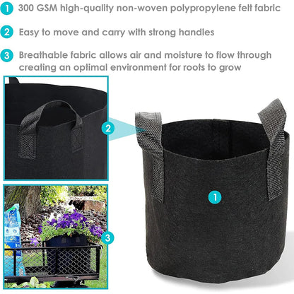 Breathable Plant Bags Set with Handles | Root Aeration | 5-Pack Pots | 11–114 L