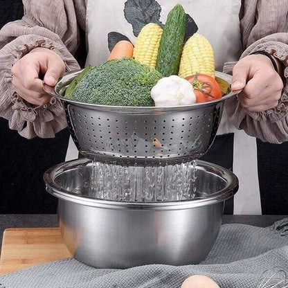 Stainless Steel Mixing Bowl Set with Grater and Sieve - 3 Pieces