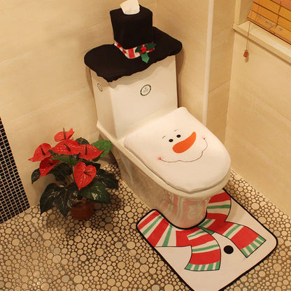 Christmas Toilet Set - 3-Piece Design with Santa - Fun Bathroom Decor with Mat & Tank Cover - Holiday Decoration 2024