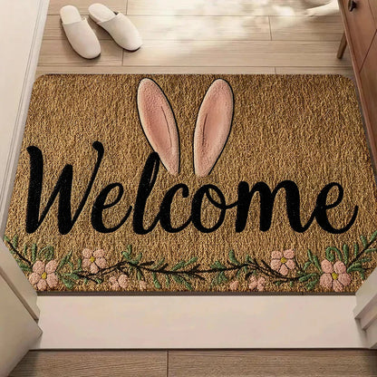 Easter Welcome Mat | Bunny Greeting Door Mat | Non-Slip, Washable 30x50–50x80 cm