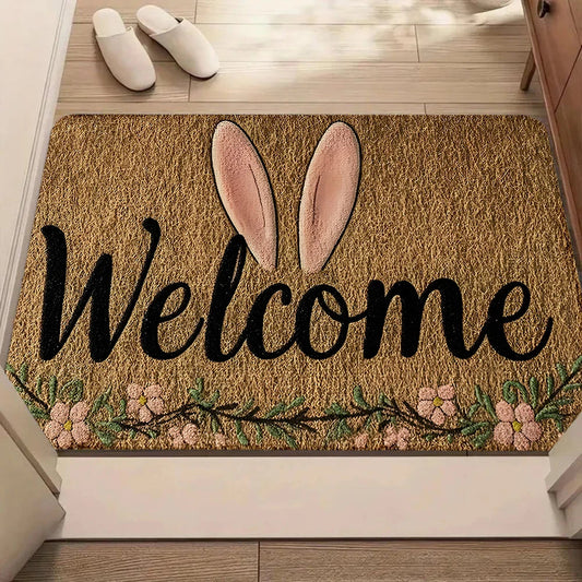 Easter Welcome Mat | Bunny Greeting Door Mat | Non-Slip, Washable 30x50–50x80 cm