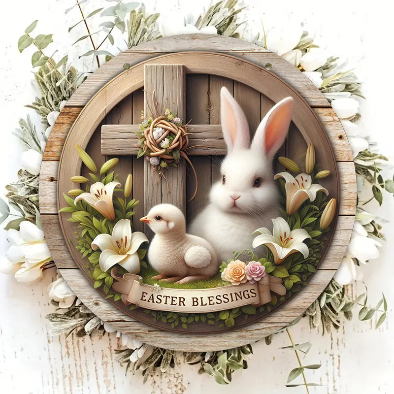 Spring Wooden Door Decoration - Rustic Bunny Wall Sign