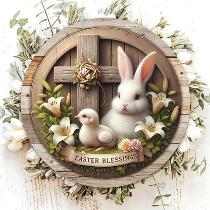 Spring Wooden Door Decoration - Rustic Bunny Wall Sign