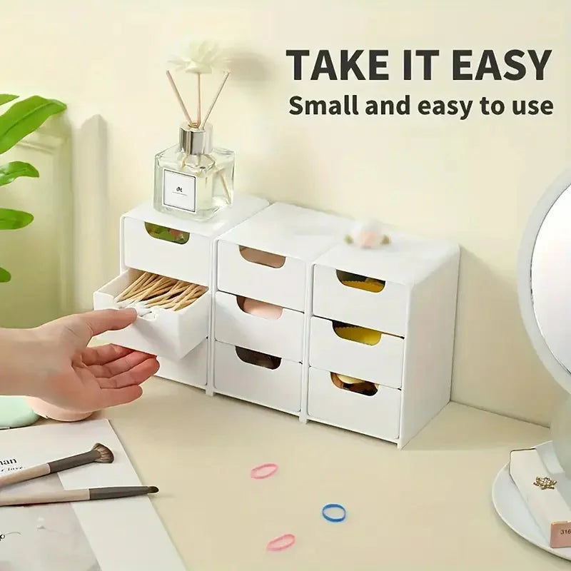 3-Tier Cosmetic Storage Organizer | Plastic Drawer Box | Jewelry and Office Supply Organizer