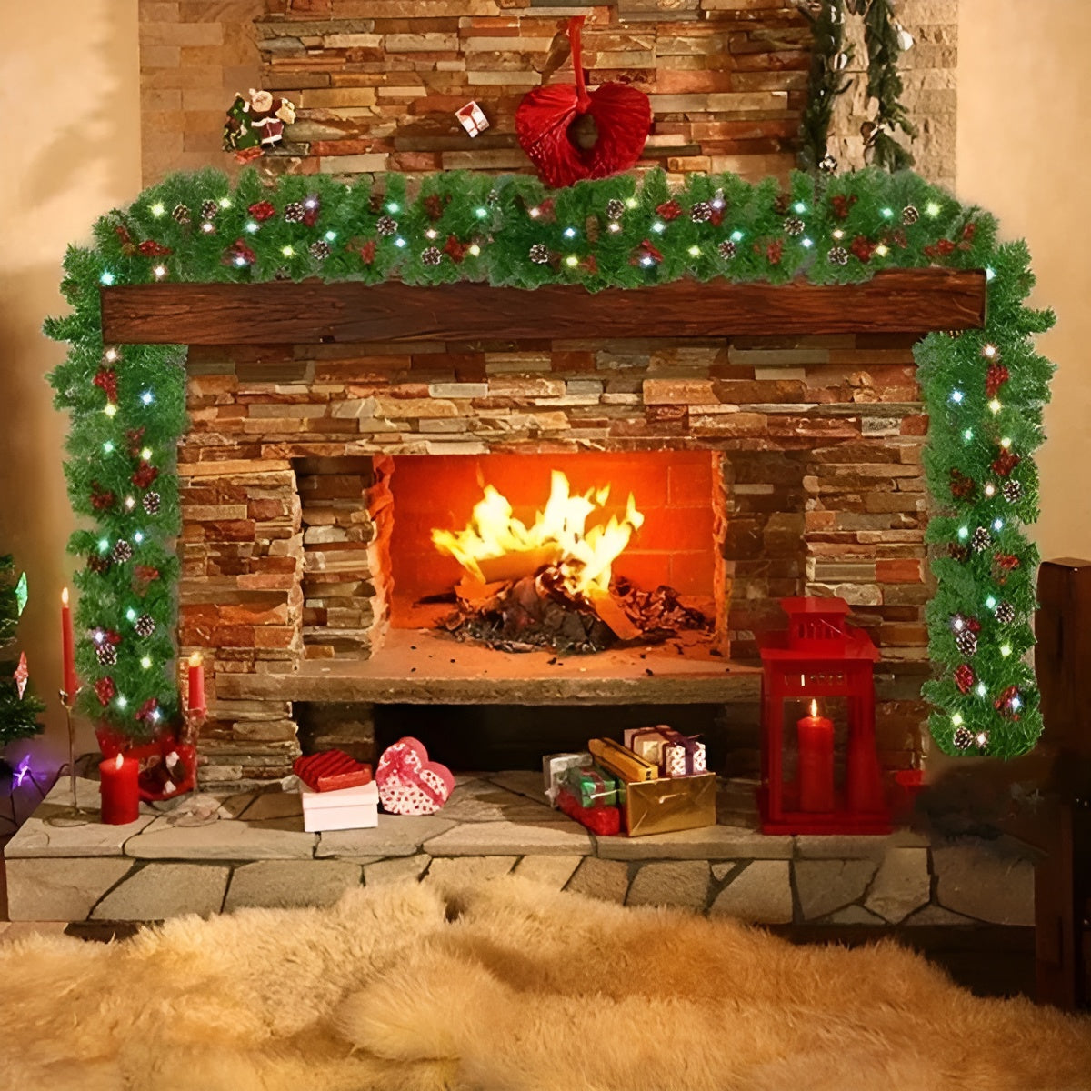 Warm White LED Christmas Garland in Rattan Style - 270 cm Decorative Light