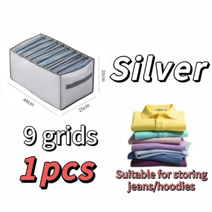 Foldable Clothes Organizer with 7-9 Compartments | Breathable Mesh Storage for Jeans & T-Shirts