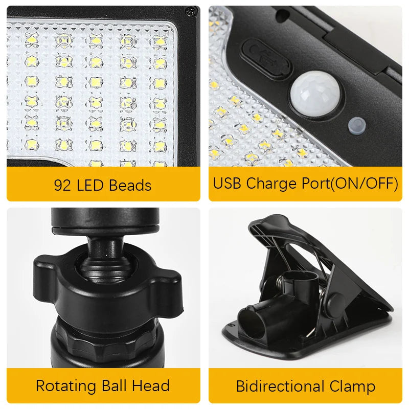 Solar Outdoor Light with Motion Sensor | 360° Adjustable | Four Lighting Modes | Weatherproof & USB Rechargeable | Security Illumination