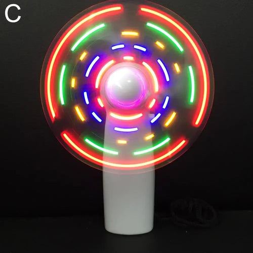 LED Handheld Fan with USB – Rechargeable Mini Desk Fan with Flashing Text