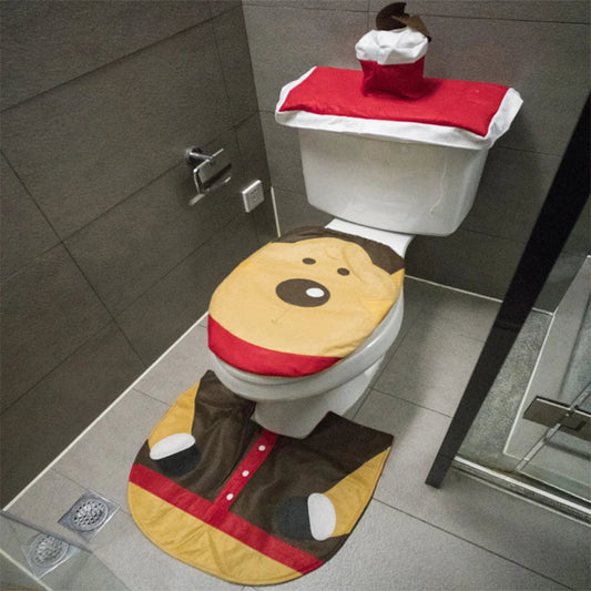 Christmas Toilet Set - 3-Piece Design with Santa - Fun Bathroom Decor with Mat & Tank Cover - Holiday Decoration 2024