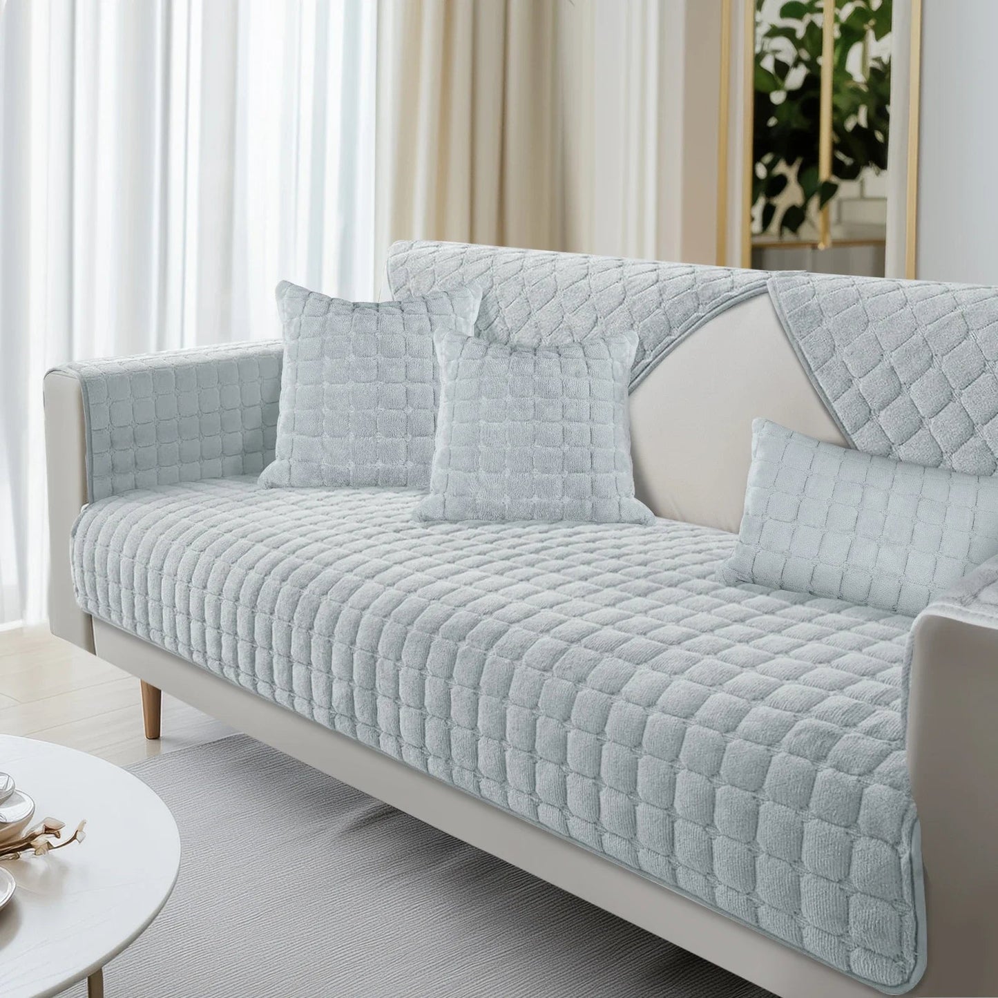 Plush Sofa Cover with Quilted Design – Non-Slip, Washable Protector for Couch & Sectional