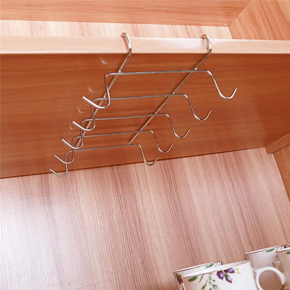 Under-Shelf Cup Holder with 10 Hooks in Stainless Steel and Chrome | 27.5 cm