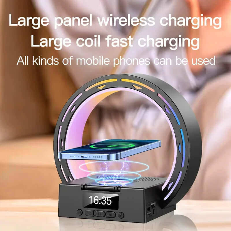 4-in-1 Bluetooth Speaker with Charging Pad, Alarm Clock & Bedside Lamp