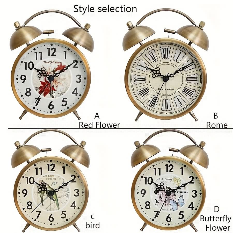 Scandinavian Vintage Twin Bell Alarm Clock with Luminous Metal Design