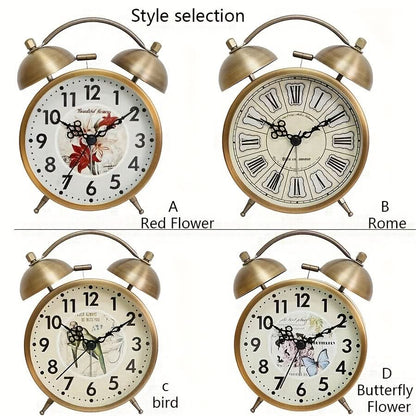 Scandinavian Vintage Twin Bell Alarm Clock with Luminous Metal Design