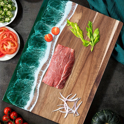 Wooden Cutting Board with Ocean Resin – Charcuterie and Cheese Platter
