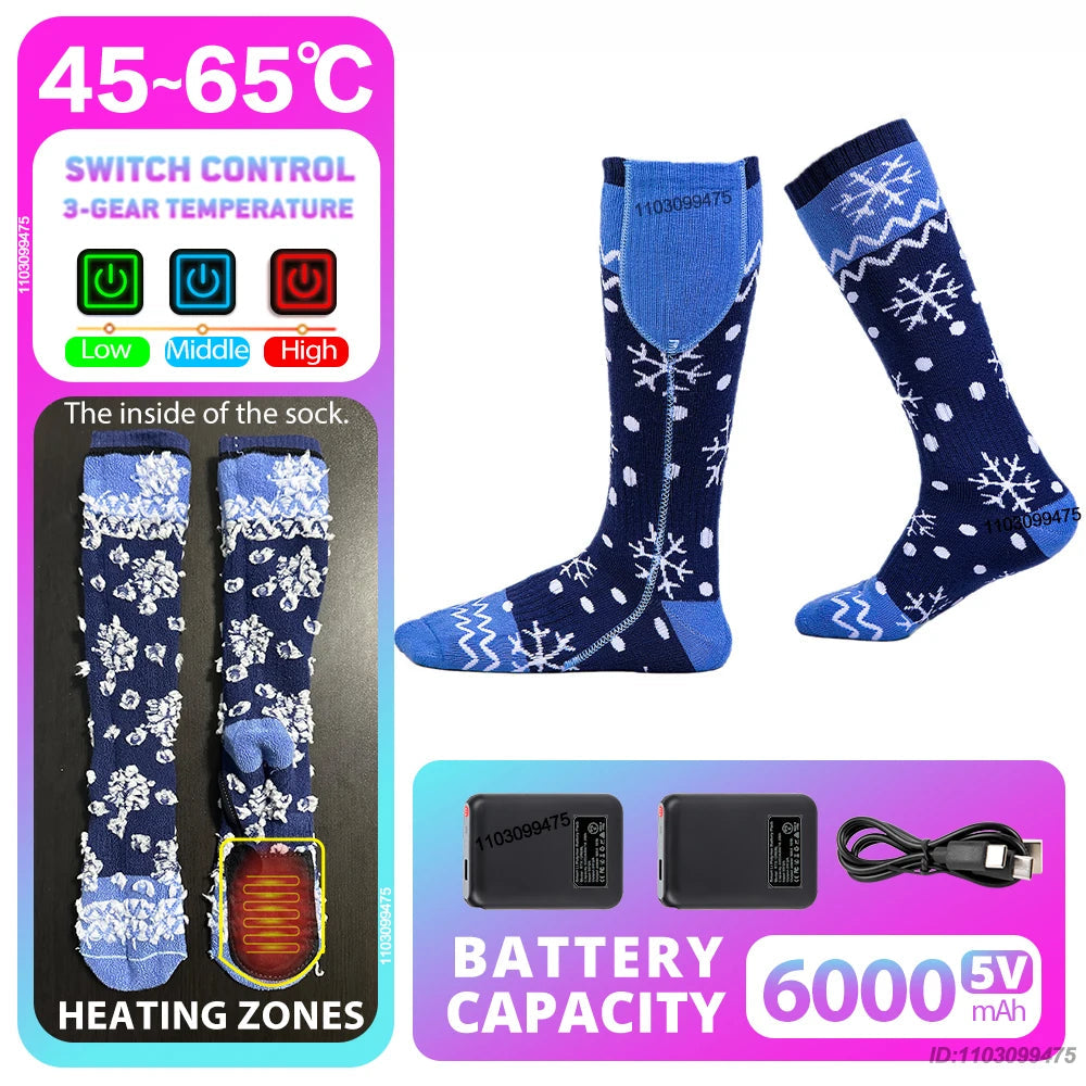 Heated Socks with Rechargeable 6000 mAh Battery | Up to 10 Hours Warmth | Unisex Thermal Socks for Outdoor, Skiing & Winter Use