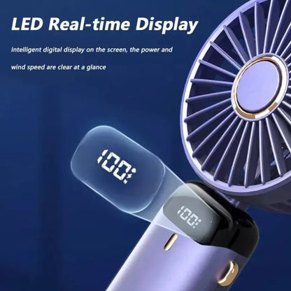 Compact Fan with 5 Speed Settings | 3000 mAh Rechargeable Battery | Foldable Design with LED Display