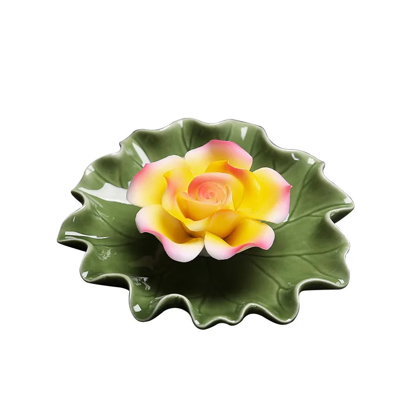 Handcrafted Ceramic Incense Stick Holder with Lotus Leaf Design – Aroma Diffuser