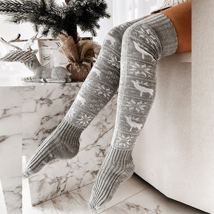 Knee-High Warm Knitted Christmas Socks