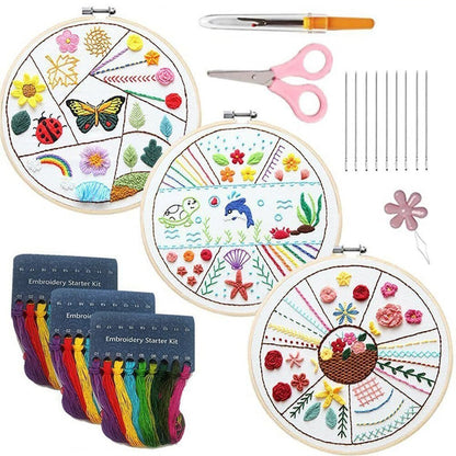 Beginner Embroidery Kit with Washable Patterns | Adjustable Bamboo Frame