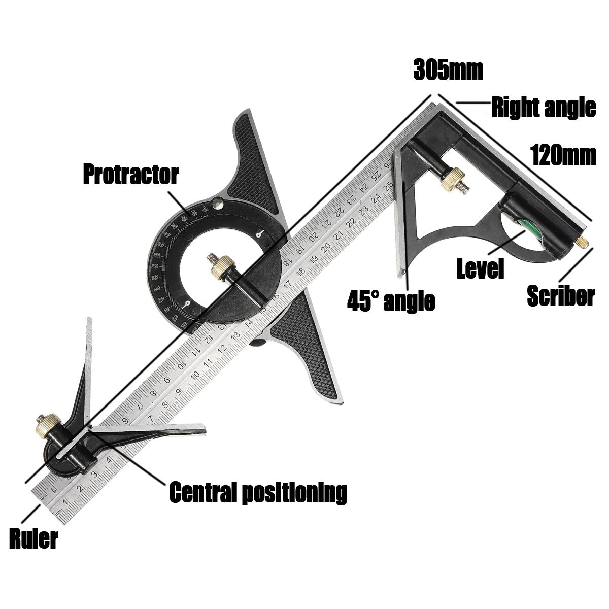 Adjustable Ruler - Versatile Set with Movable Angle Measuring Tool