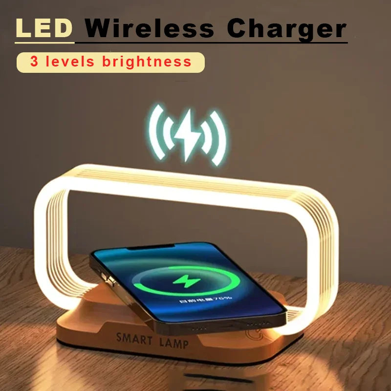 LED Desk Lamp with Wireless Charging and Touch Control – Dimmable, Wood Finish