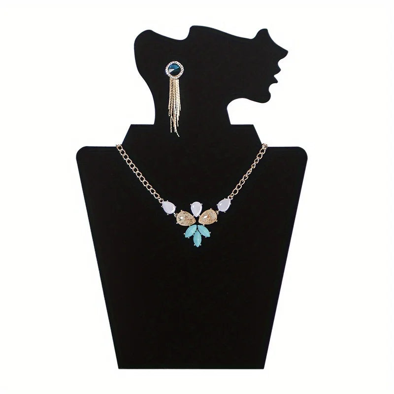 Fabric Jewelry Display Stand - Elegant Bust for Necklaces and Earrings - Black