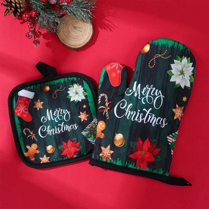 Festive Christmas Oven Mitts Set | Heat-Resistant Kitchen Gloves for Holidays
