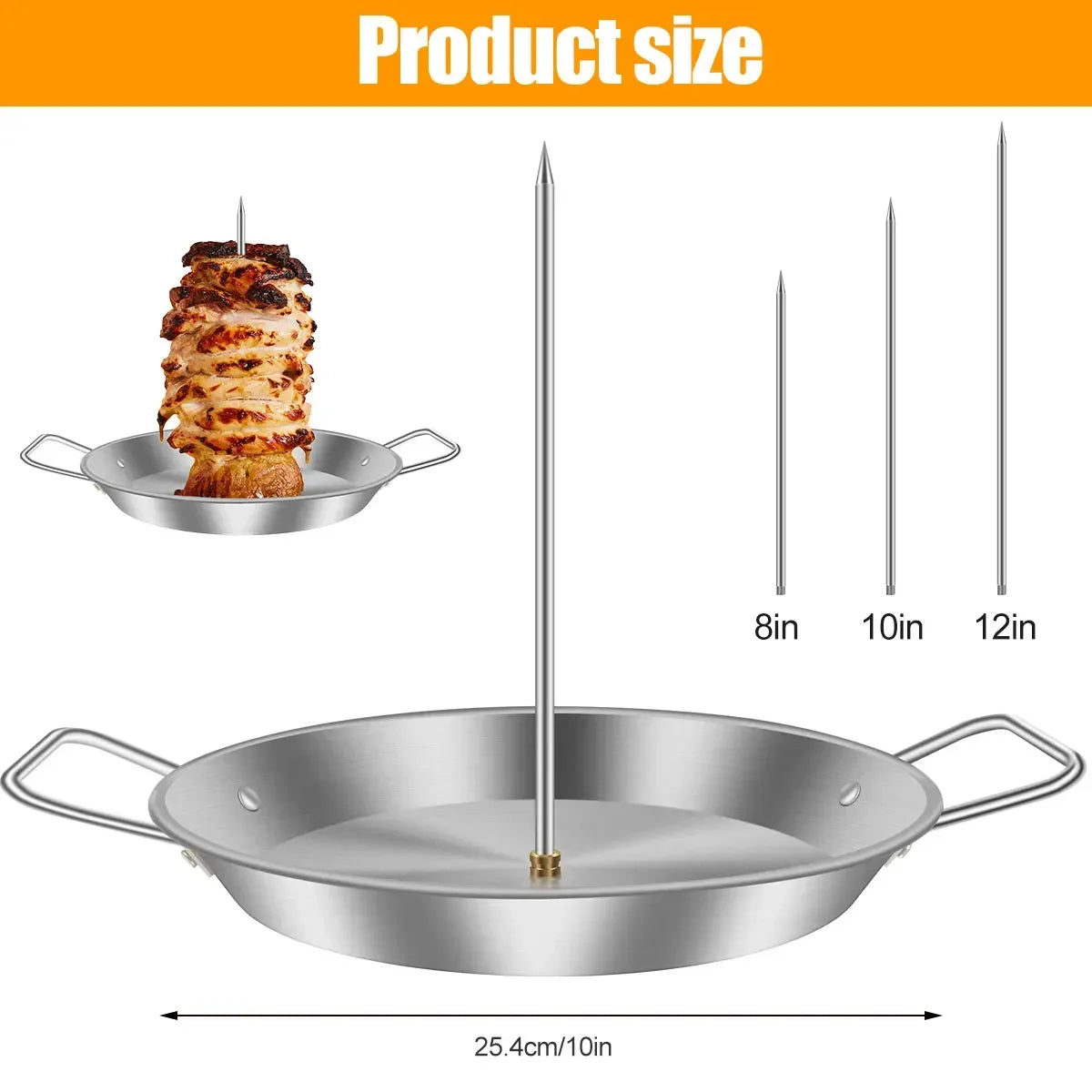 Stainless Steel Vertical Grill Skewers with Drip Tray | Set of 3, 20–30 cm