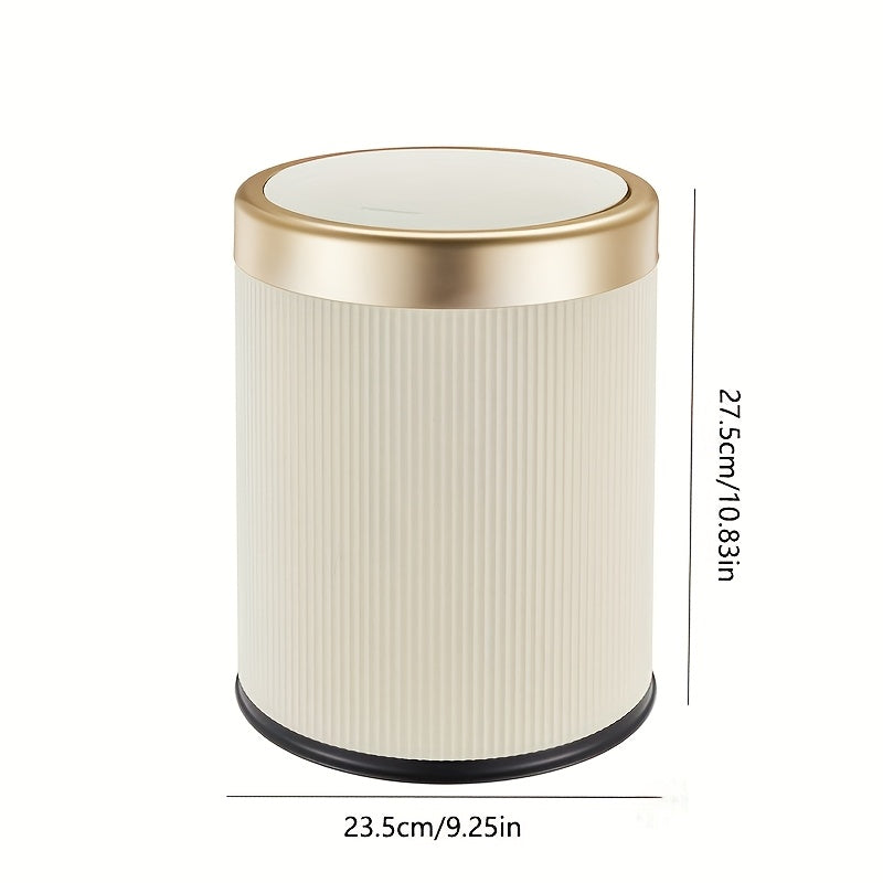 Oval Waste Bin with Gold Lid - Press Top Bathroom Trash Can