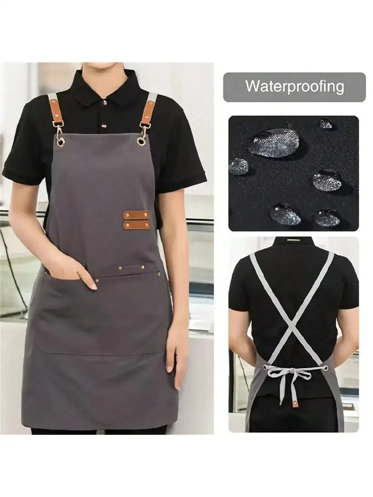 Unisex Waterproof Apron | Cross-Back Design | Adjustable Straps | Large Pockets
