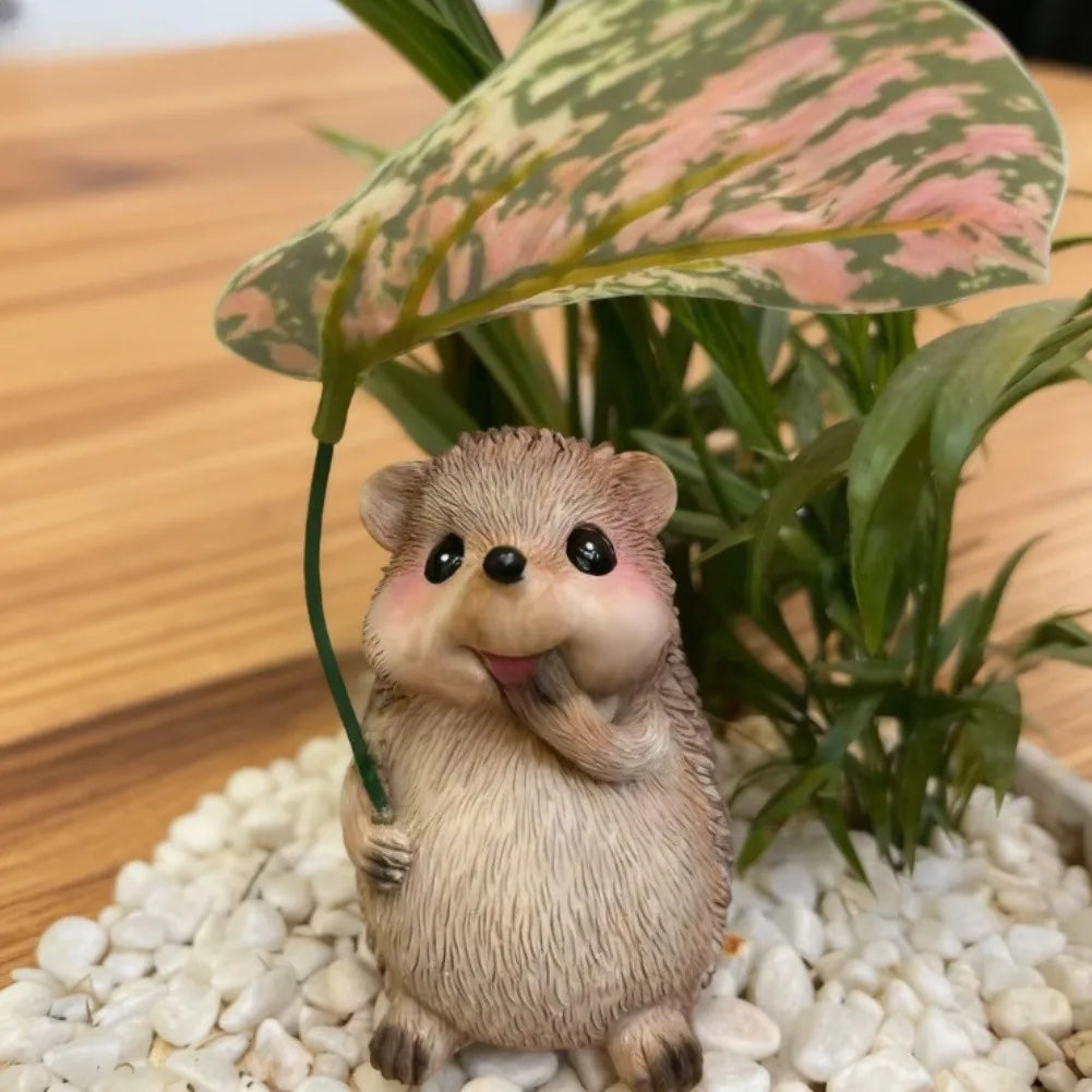 Hand-Painted Hedgehog Garden Decor - Weather-Resistant with Leaf Umbrella