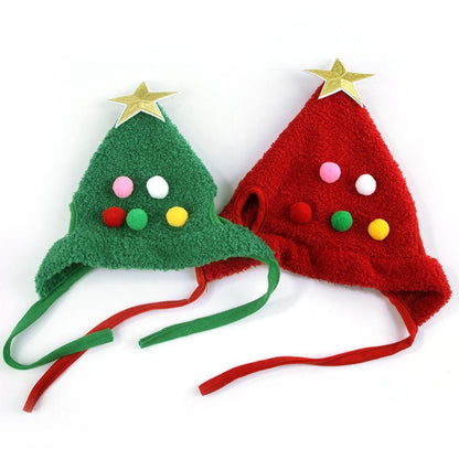 Festive Pet Hat for Christmas with Fur Trim and Golden Accents
