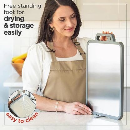 Dual-Sided Stainless Steel Cutting Board | 304 Grade | Includes Knife Sharpener