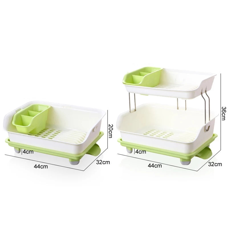 Double-Tier Dish Drying Rack with Utensil Holder