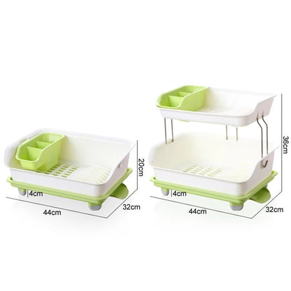 Double-Tier Dish Drying Rack with Utensil Holder