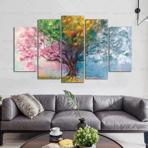 Vibrant Seasonal Tree 5-Piece Wall Artwork Set