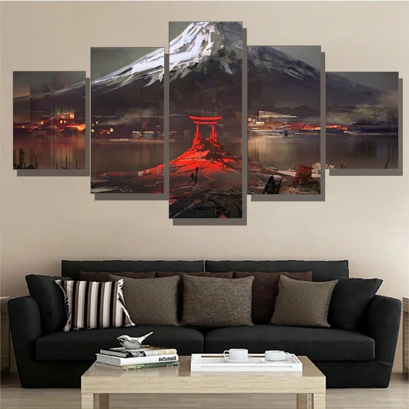 5 Piece Set of Modern Abstract Wall Art Featuring Scenic Peaks