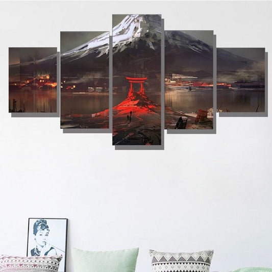 5 Piece Set of Modern Abstract Wall Art Featuring Scenic Peaks