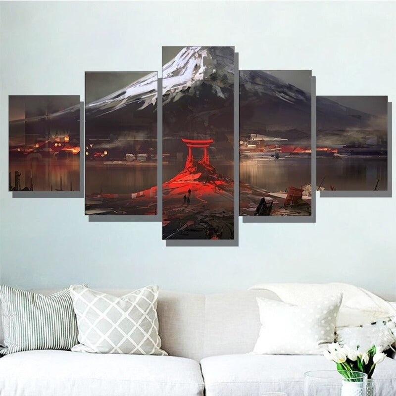 5 Piece Set of Modern Abstract Wall Art Featuring Scenic Peaks