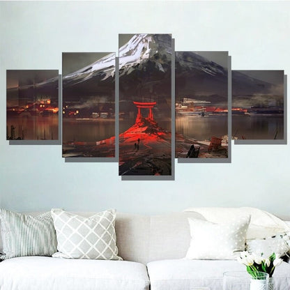 5 Piece Set of Modern Abstract Wall Art Featuring Scenic Peaks