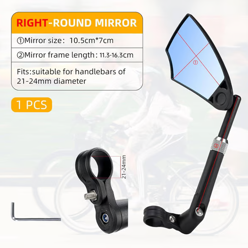 Enhanced Visibility Cycling Mirror - 180° View