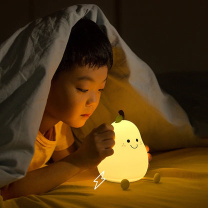 Pear-Shaped Night Light – Soft Silicone, USB Rechargeable, 3 Brightness Levels & Timer, Soothing Illumination for Kids & Babies
