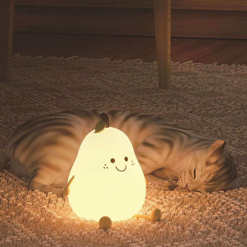 Pear-Shaped Night Light – Soft Silicone, USB Rechargeable, 3 Brightness Levels & Timer, Soothing Illumination for Kids & Babies