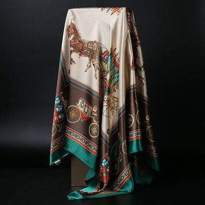 Large Square Simulation Silk Scarf – Versatile Fashion Accessory