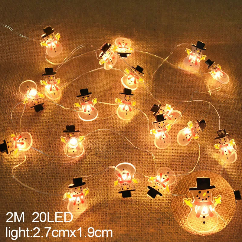 Battery-Operated LED Christmas String Lights | 20 LEDs | 2m | Santa & Snowflakes