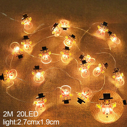 Battery-Operated LED Christmas String Lights | 20 LEDs | 2m | Santa & Snowflakes