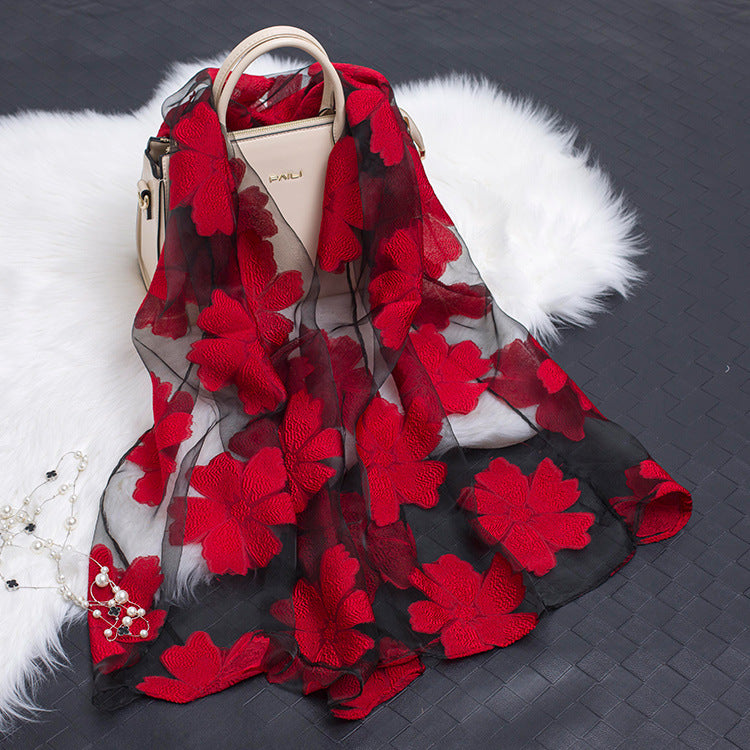 Silk Scarf Featuring Hollow Floral Design